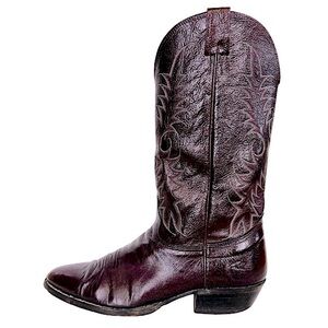 VINTAGE 90’s Nocona Black Cherry Pig Leather Western Cowboy Boots 3011-30-403